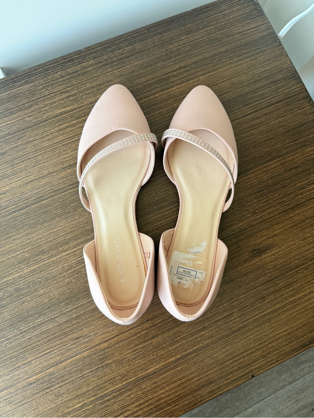Elegant Blush Pink D'Orsay Flats with Rhinestone Strap - Picture 5 of 6